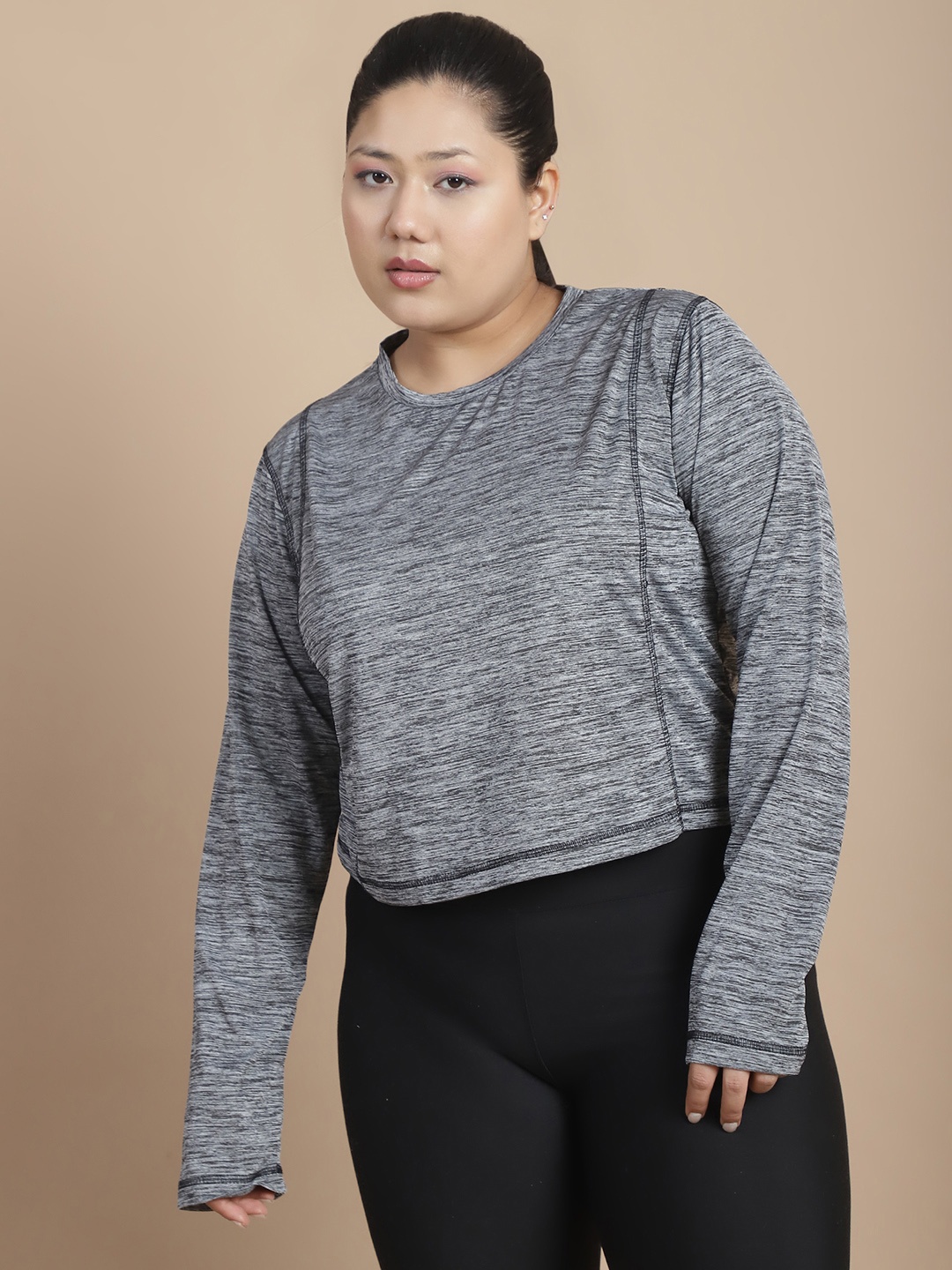 

Rigo Plus Size Active Crop Top, Grey melange