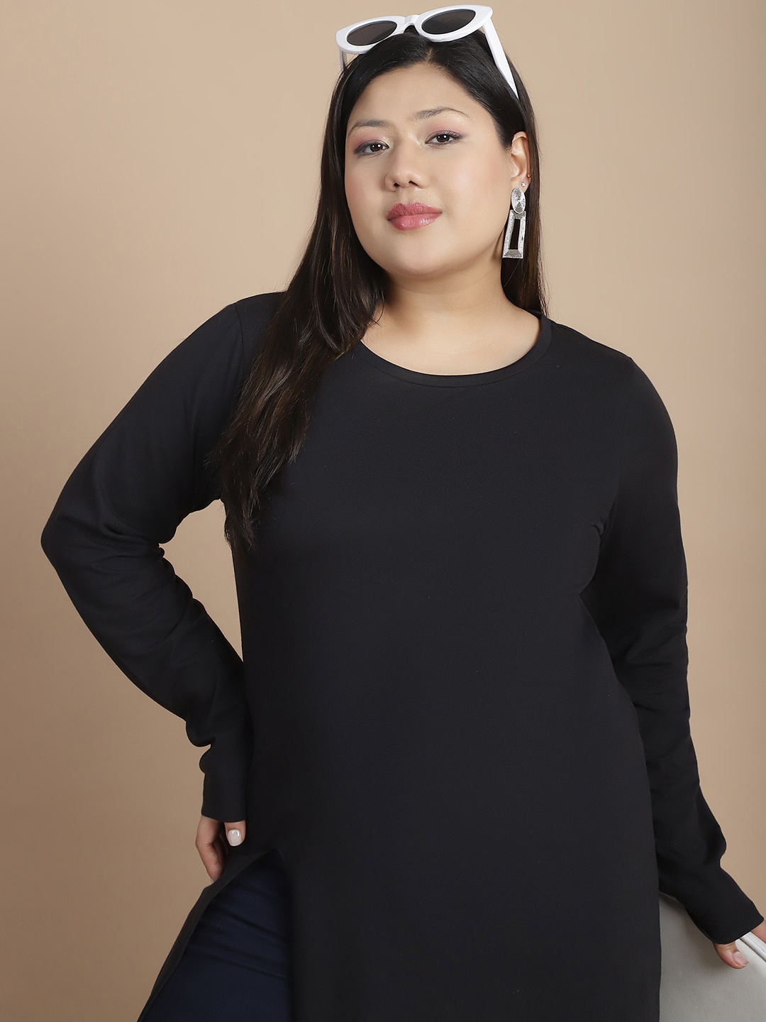 

Rigo Plus Size Cotton Longline Tunic, Black