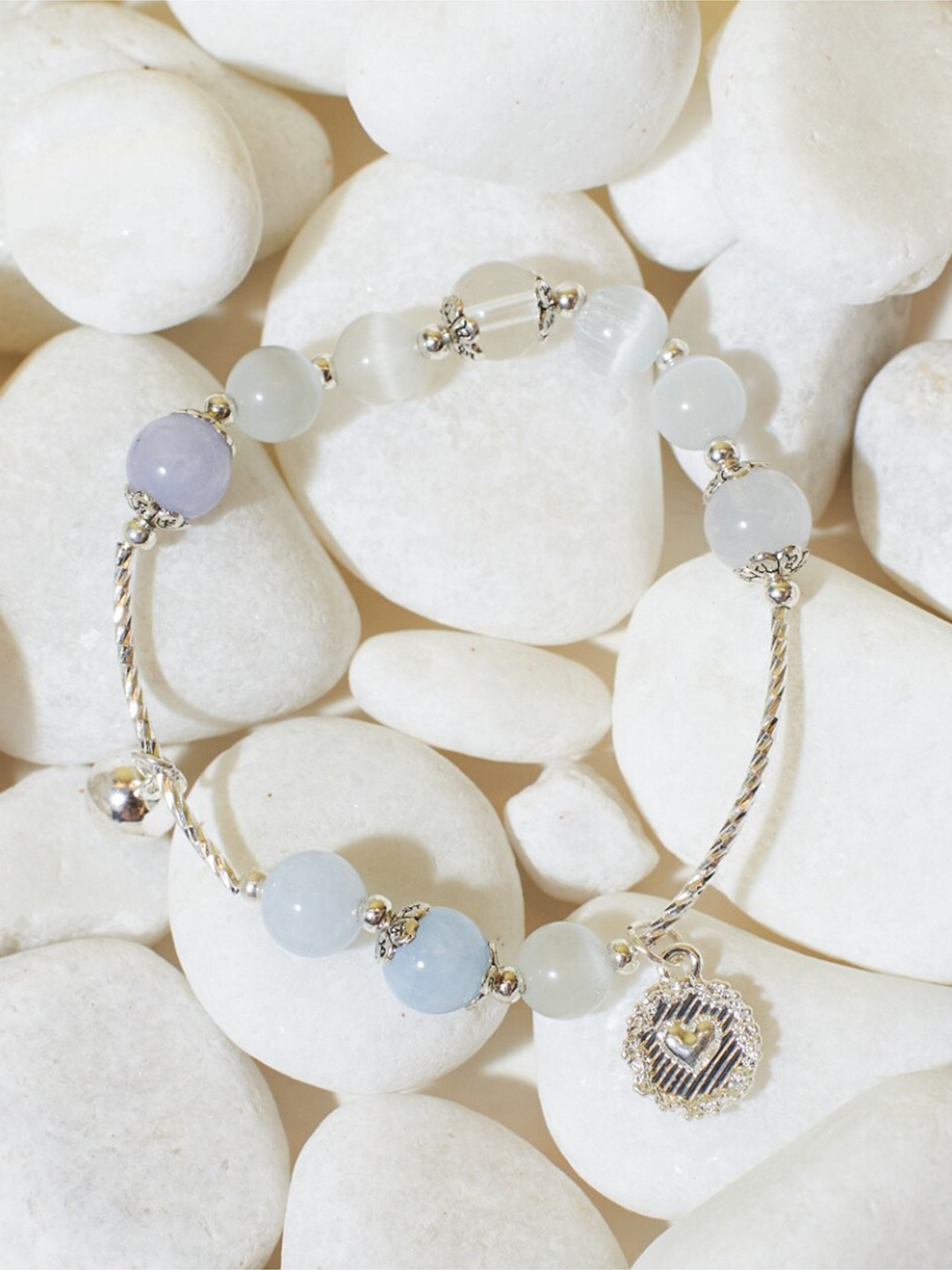 

SALTY Amber Beaded Elasticated Bracelet, Silver