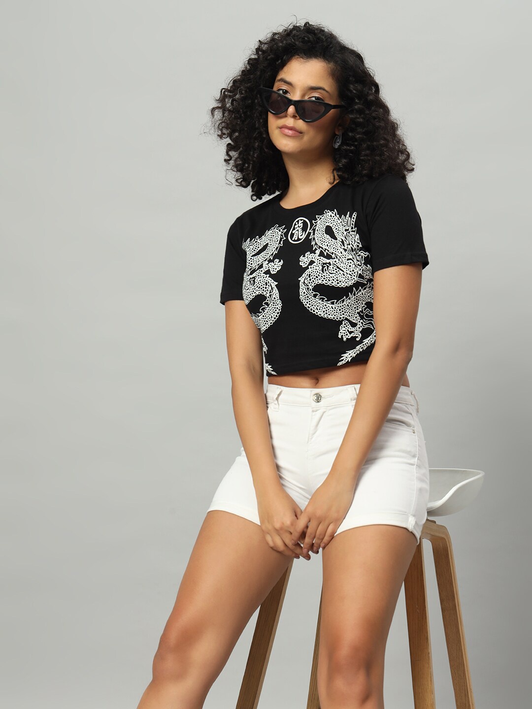 

Funday Fashion Graphic Printed Crop T-shirt, Black