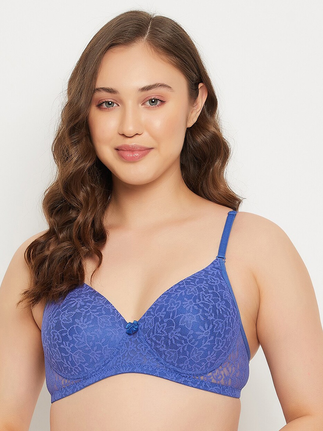 

Clovia Self Design Full Coverage Lightly Padded Everyday Bra- All Day Comfort, Blue