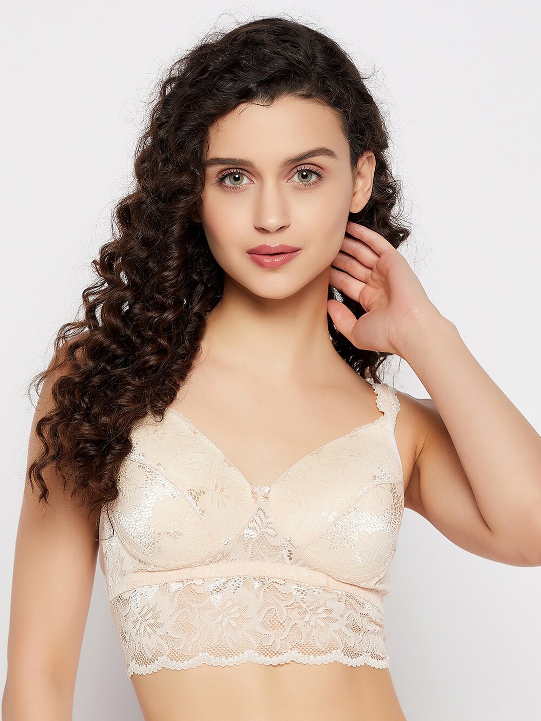 

Clovia Full Coverage Lightly Padded Bralette Bra, Nude