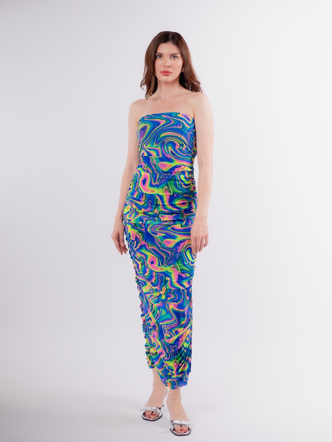 

Stylecast X Hersheinbox Printed Off-Shoulder Ruched Strapless Dress, Blue