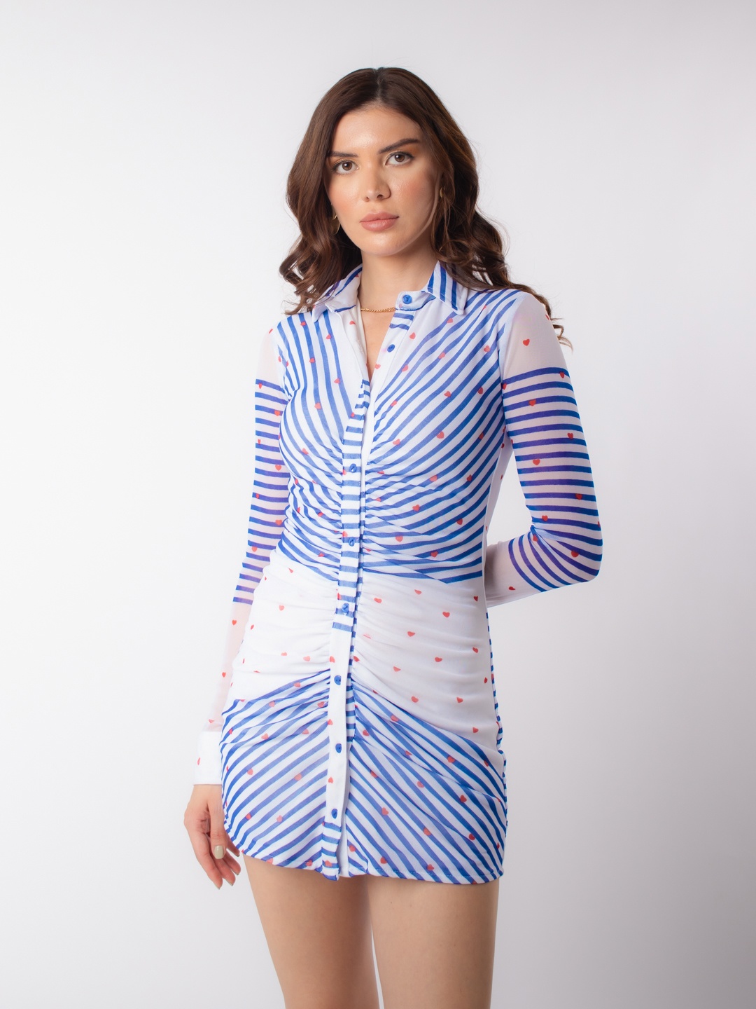 

Stylecast X Hersheinbox Striped & Printed Shirt Mini Dress, White