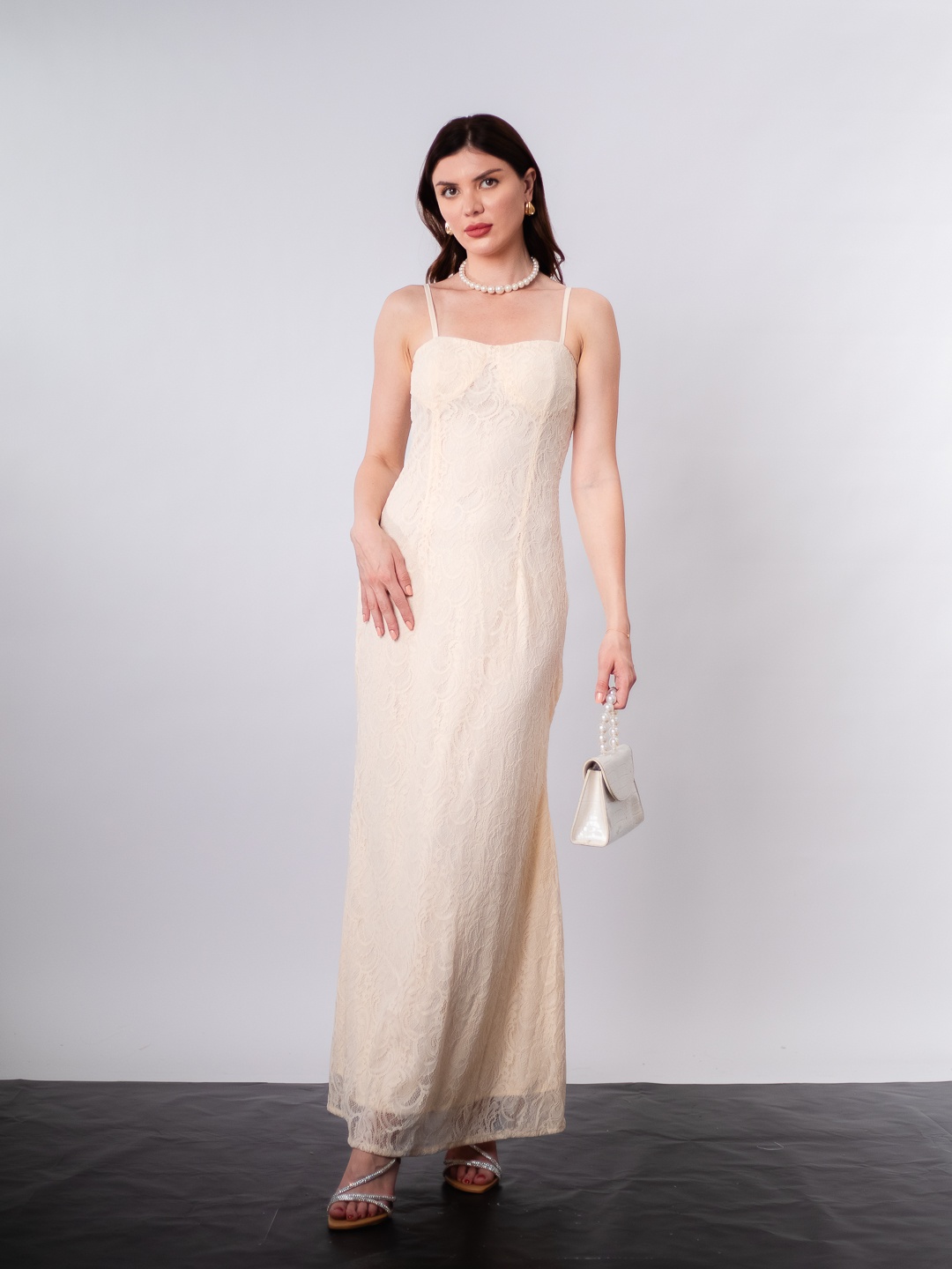 

Stylecast X Hersheinbox Shoulder Straps Lace Maxi Dress, Cream