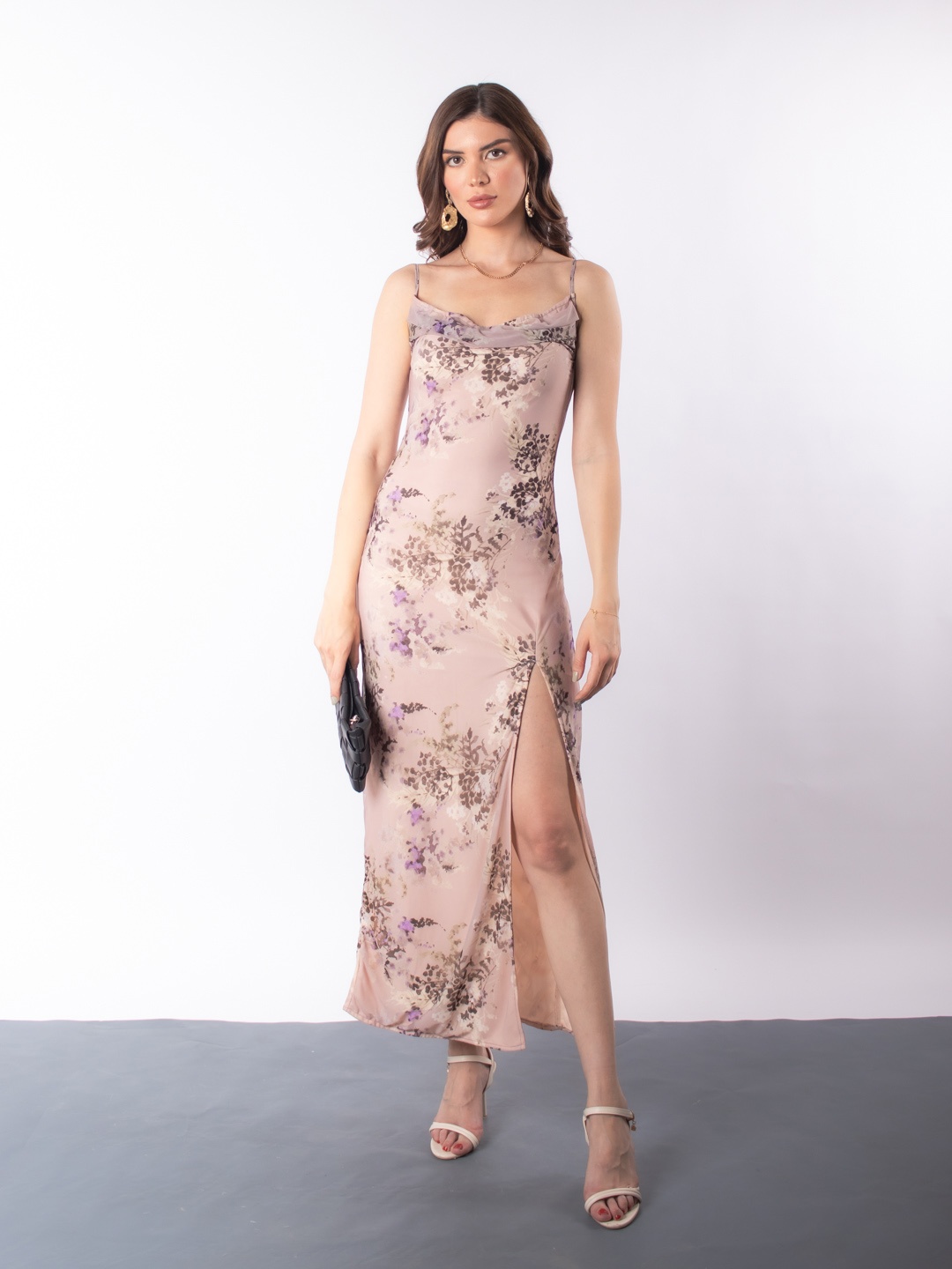 

Stylecast X Hersheinbox Floral Print Cowl Neck Side Slit Maxi Dress, Mauve