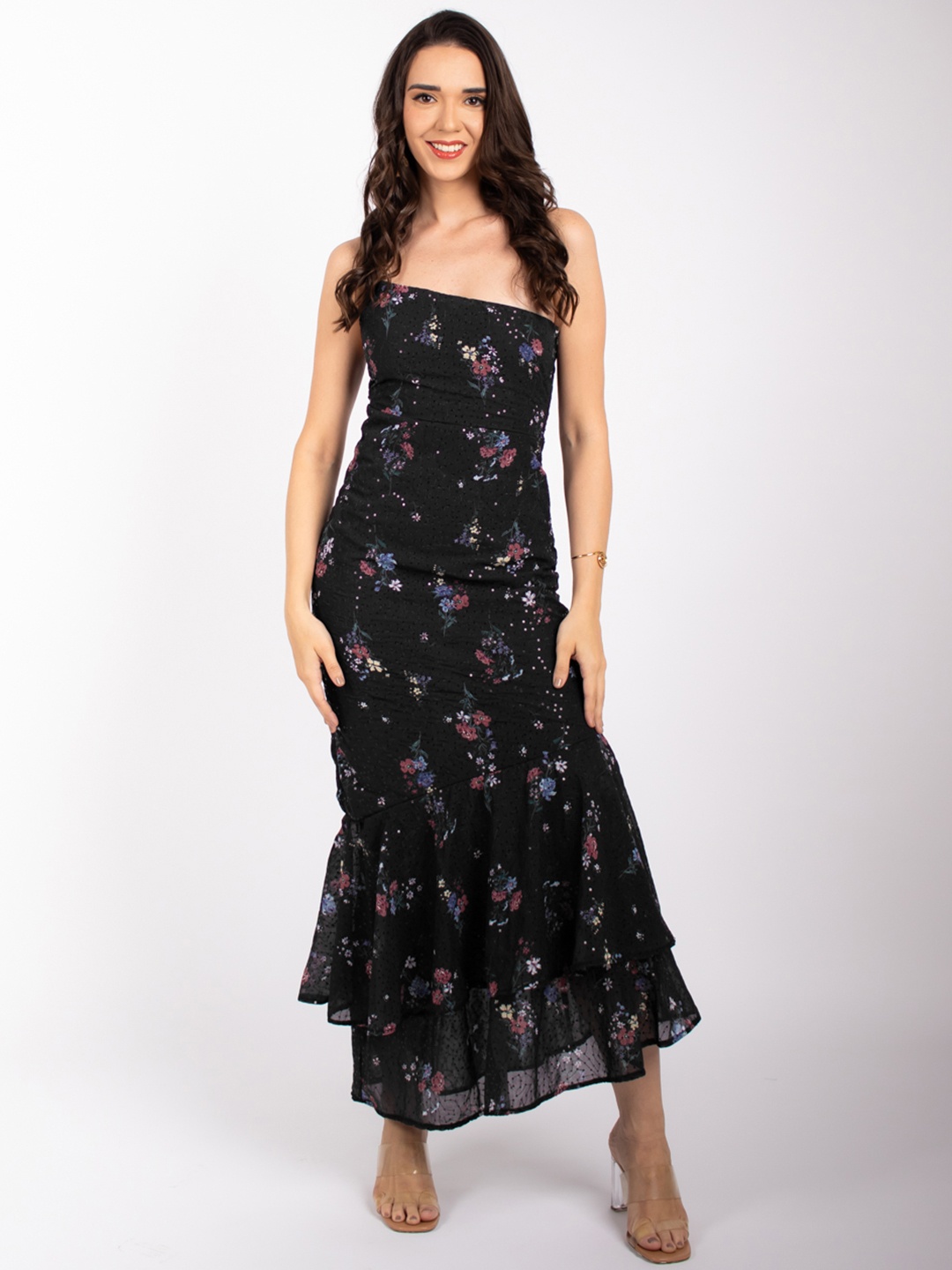 

Stylecast X Hersheinbox Floral Print One Shoulder A-Line Midi Dress, Black