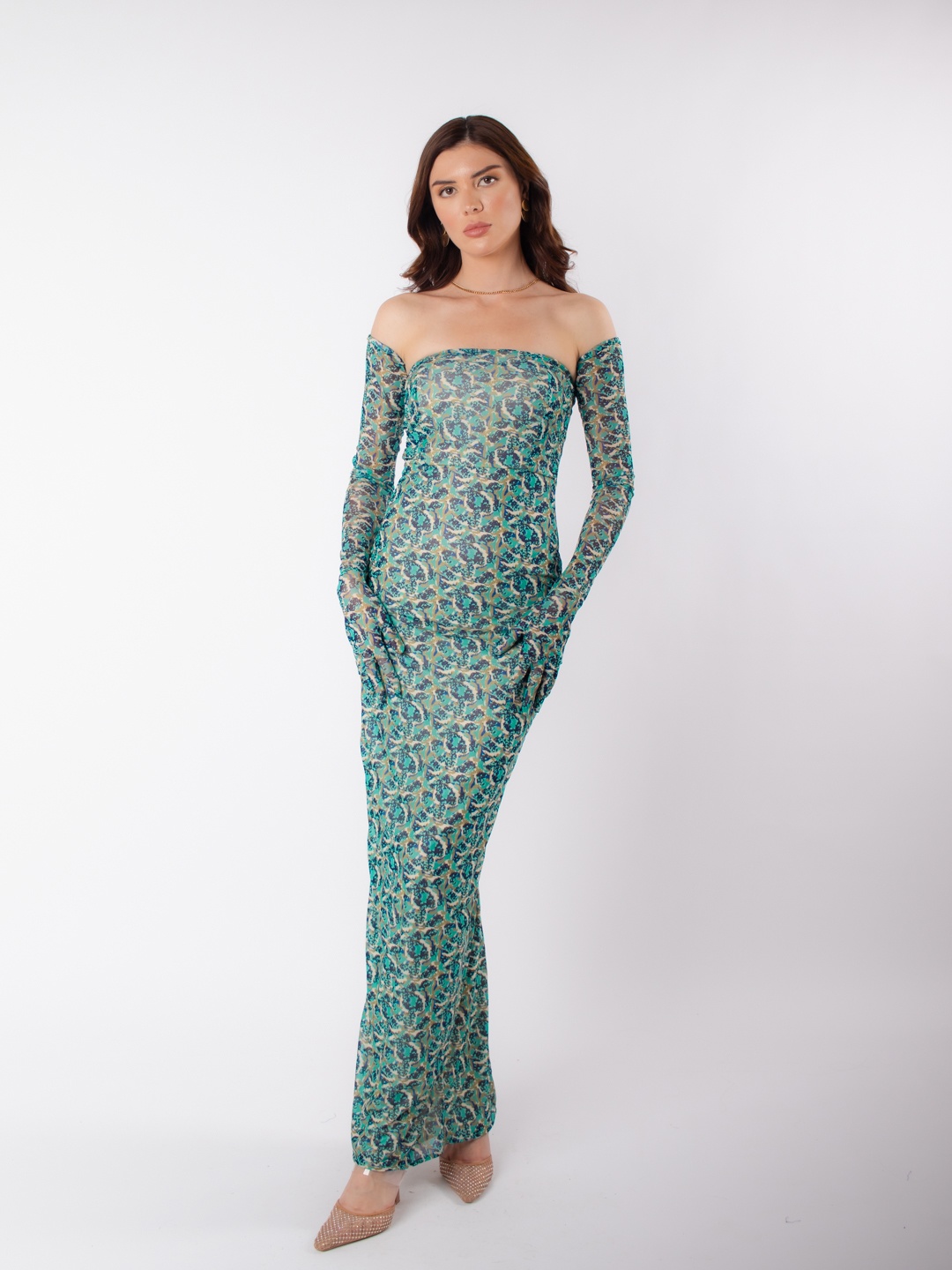 

Stylecast X Hersheinbox Printed Off-Shoulder Maxi Dress, Teal