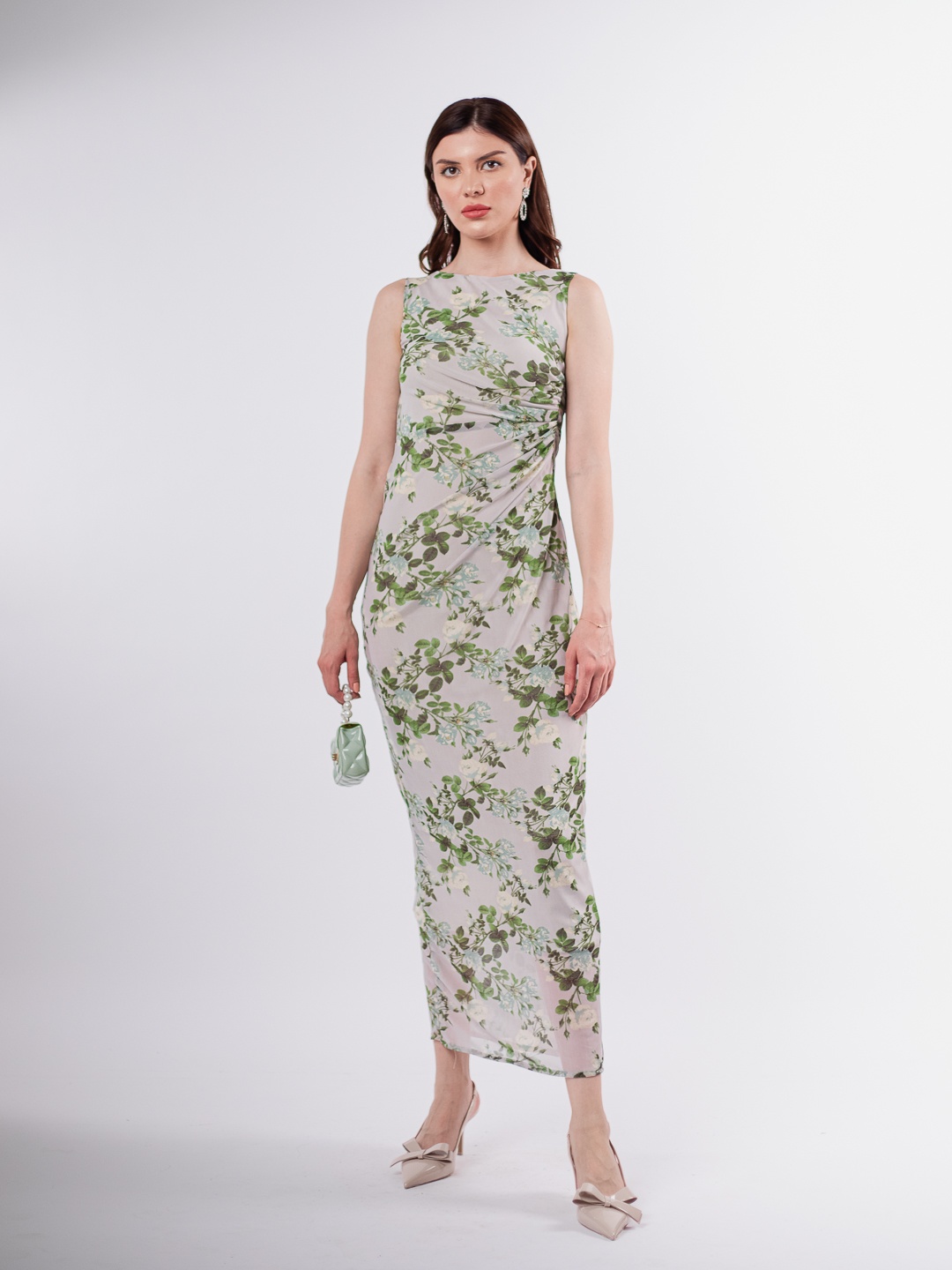 

Stylecast X Hersheinbox Floral Print Ruched Bodycon Maxi Dress, Grey