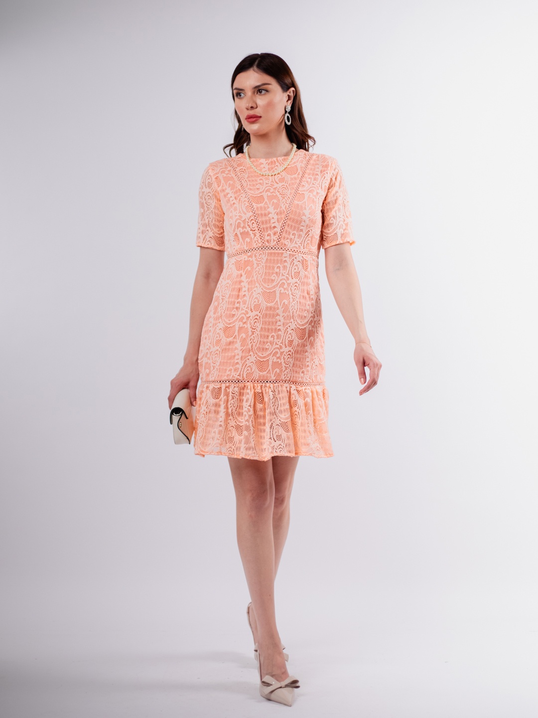 

Stylecast X Hersheinbox Lace Drop-Waist Dress, Peach