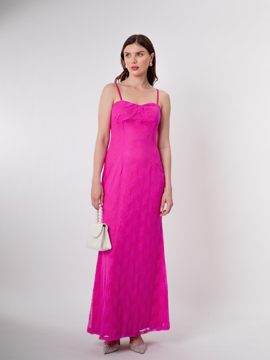 

Stylecast X Hersheinbox Lace Self-Design Maxi Dress, Fuchsia