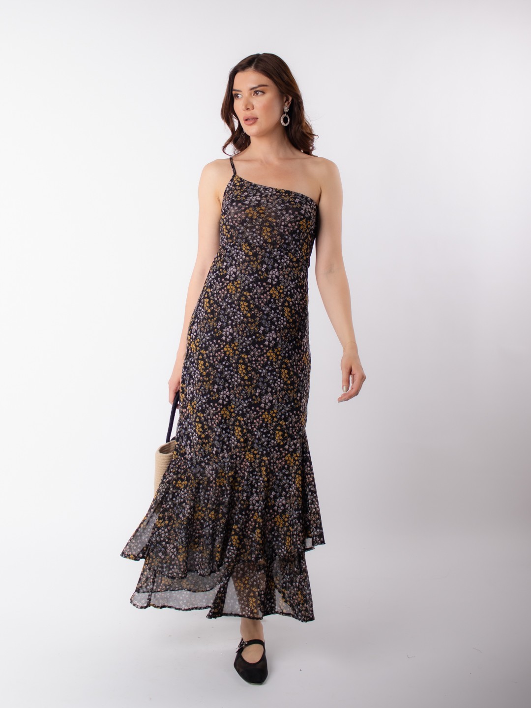 

Stylecast X Hersheinbox Floral Print One Shoulder Maxi Dress, Black