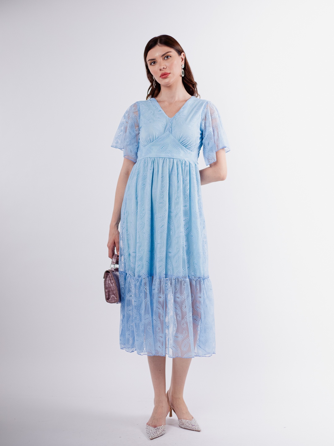 

Stylecast X Hersheinbox Flared Sleeve Lace A-Line Midi Dress, Blue