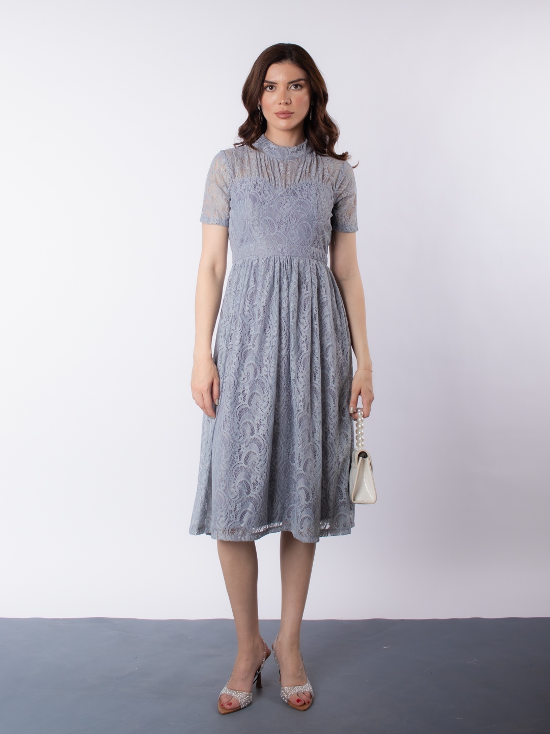 

Stylecast X Hersheinbox Floral Lace A-Line Midi Dress, Grey