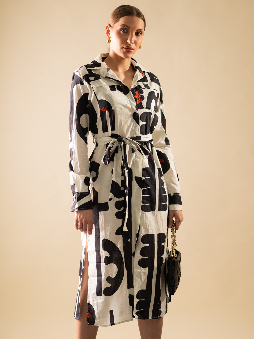

Stylecast X Hersheinbox Printed Shirt Midi Dress, Off white