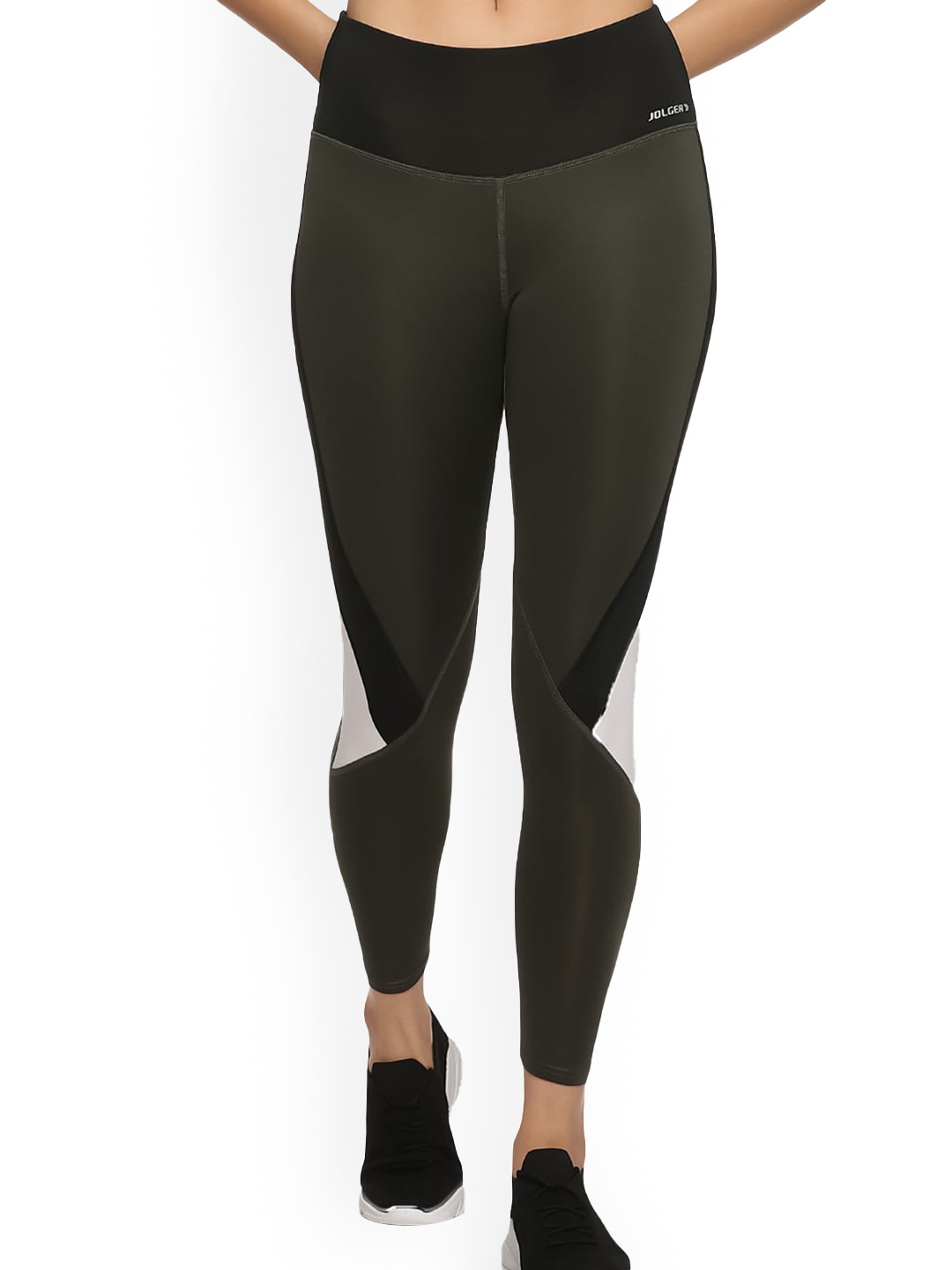 

Jolger Women's High Waisted UPF 50+ Sun Protected Tights with Contrast Side panel, Olive