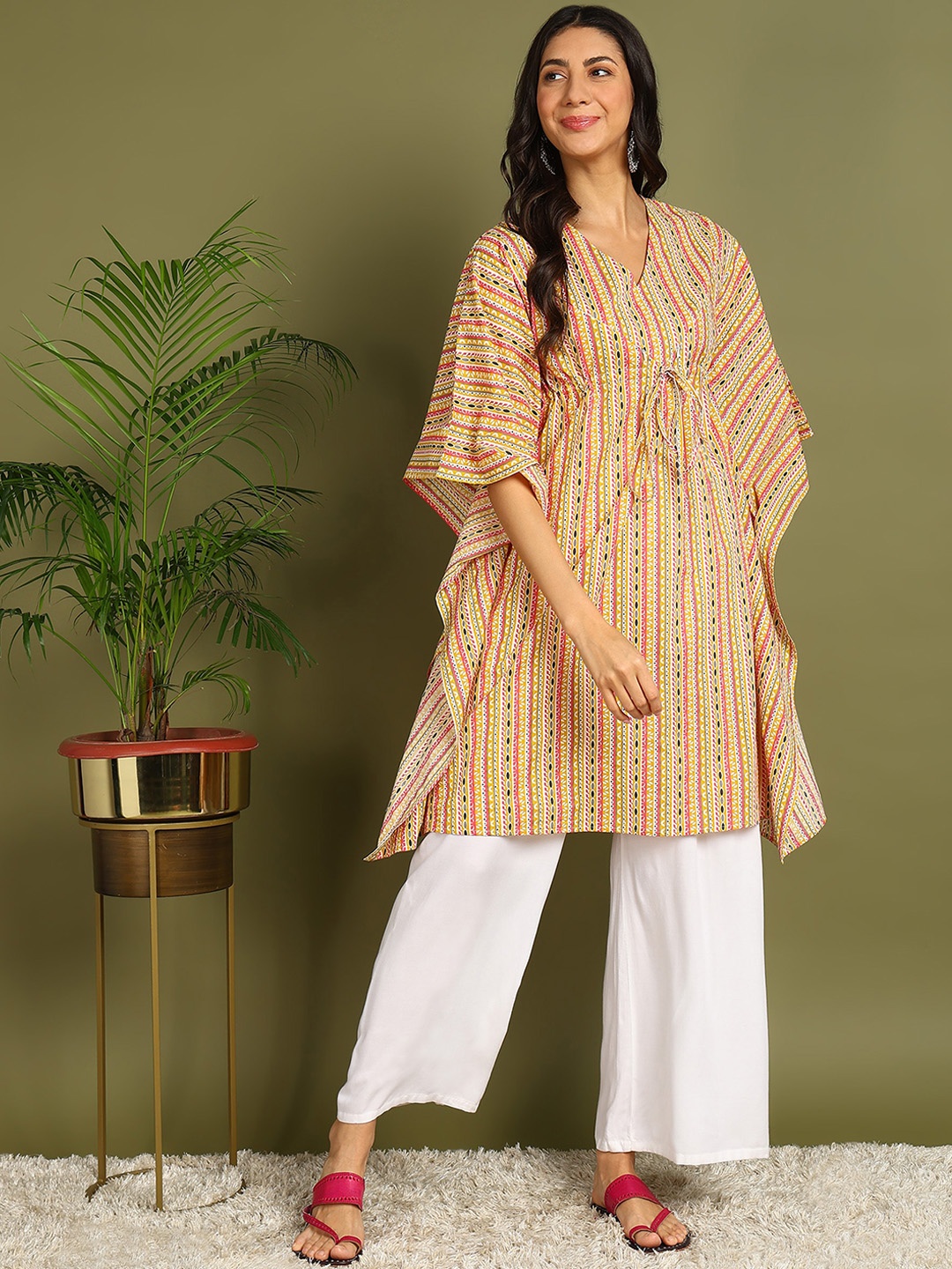 

ZNX Clothing Ethnic Motifs Printed Flared Sleeves Maternity Kurta, Yellow