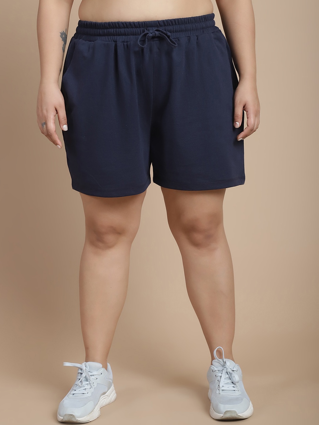 

Rute Plus Size Women Mid-Rise Cotton Sports Shorts, Navy blue
