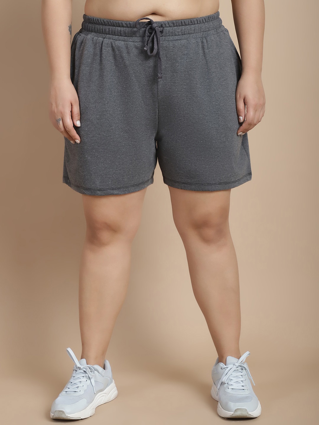 

Rute Plus Size Women Mid-Rise Cotton Sports Shorts, Grey melange