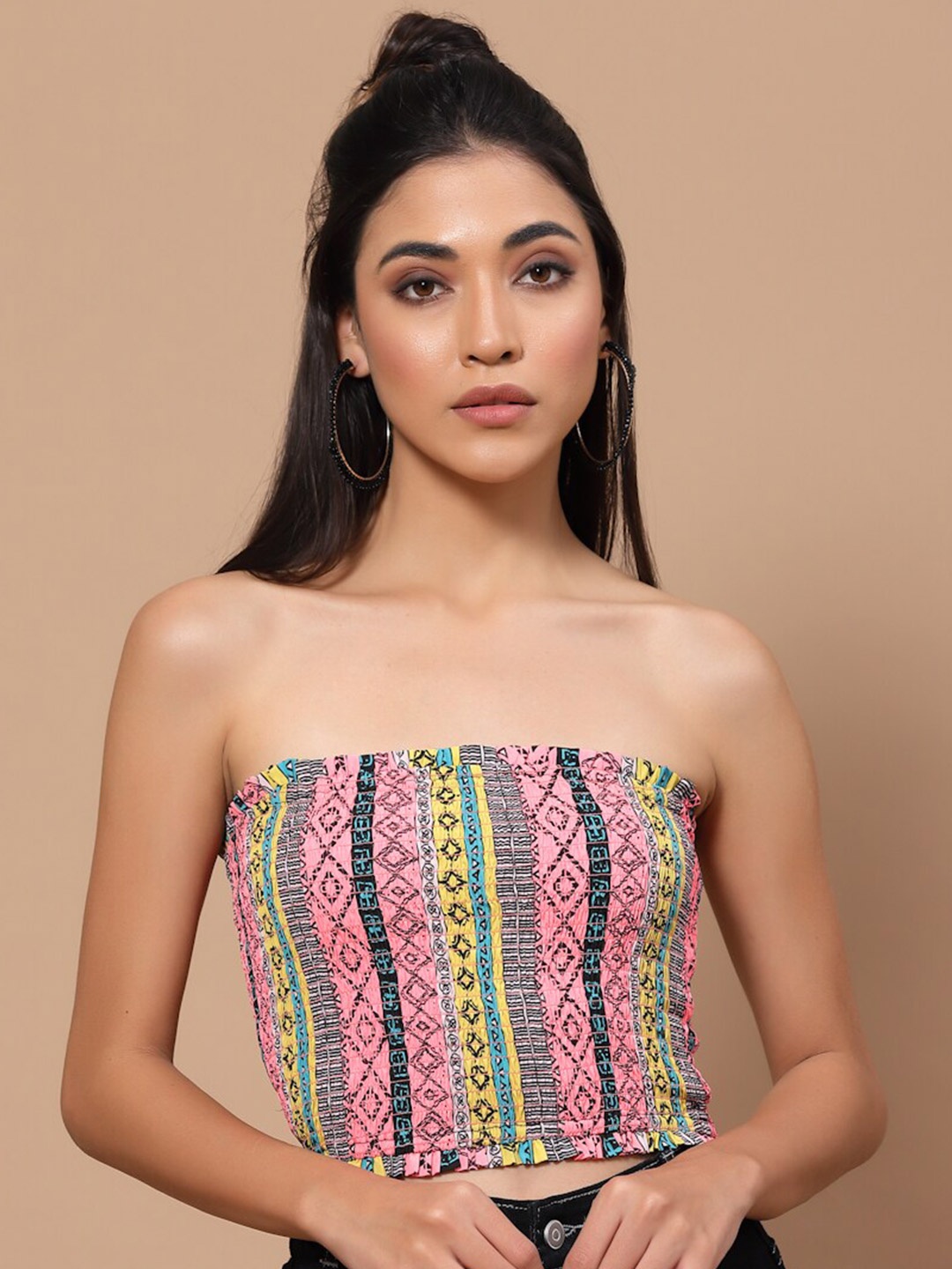 

HOUSE OF KKARMA Printed Crepe Tube Crop Top, Pink