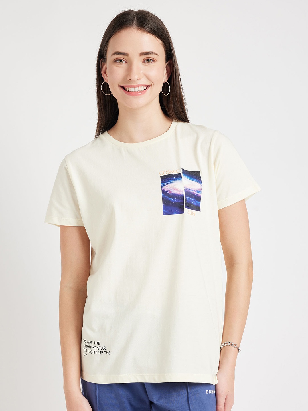 

EDRIO Graphic Printed Cotton T-shirt, Cream