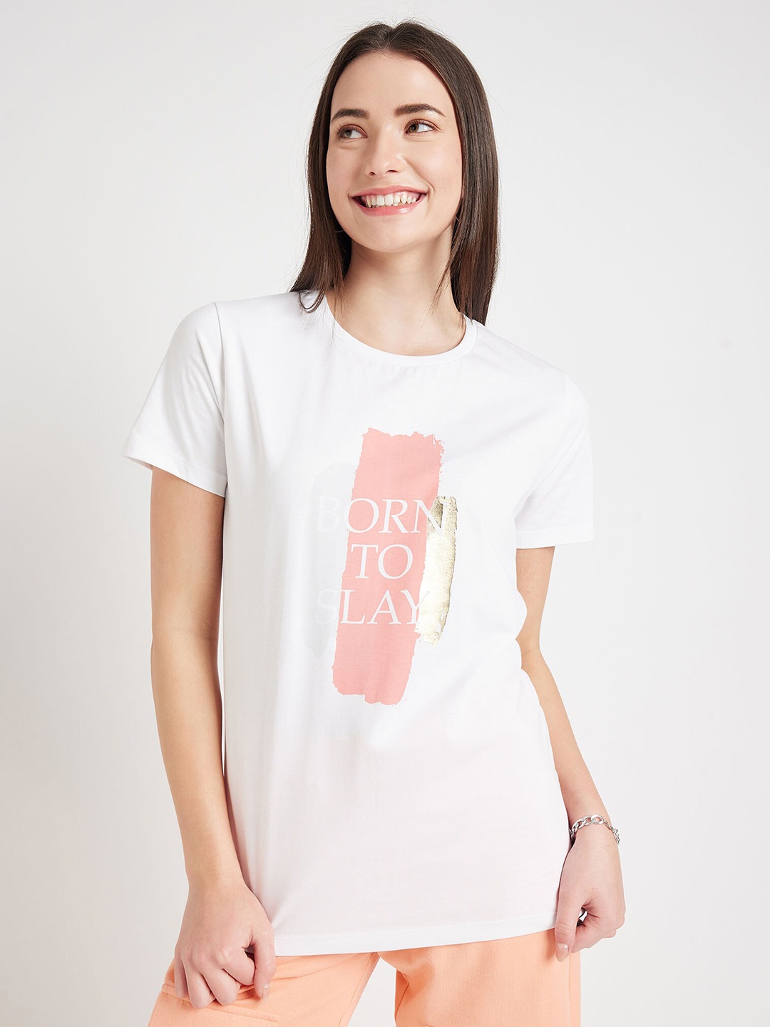 EDRIO Typography Printed Cotton T-shirt, White