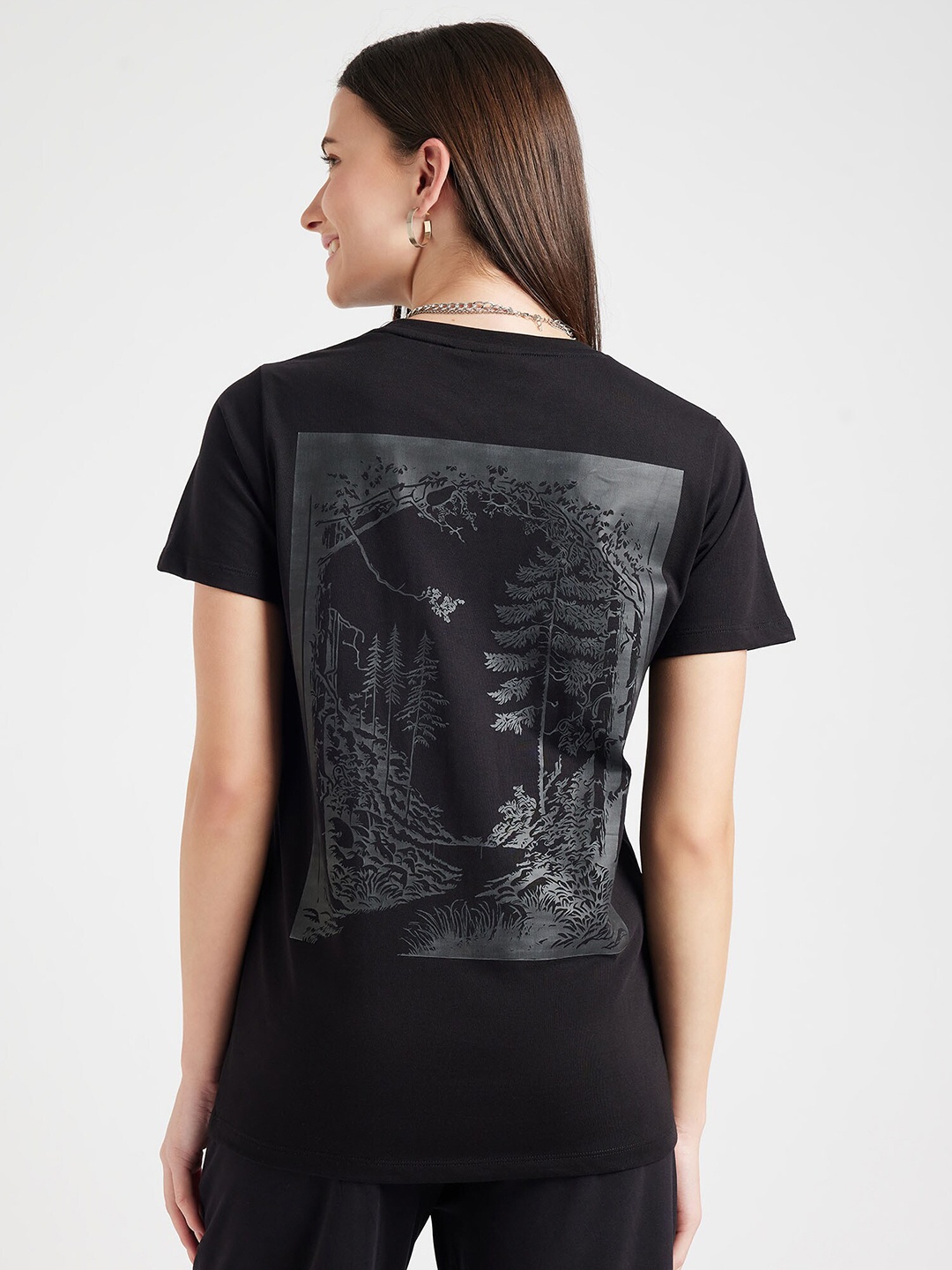 EDRIO Graphic Printed Cotton T-shirt, Black