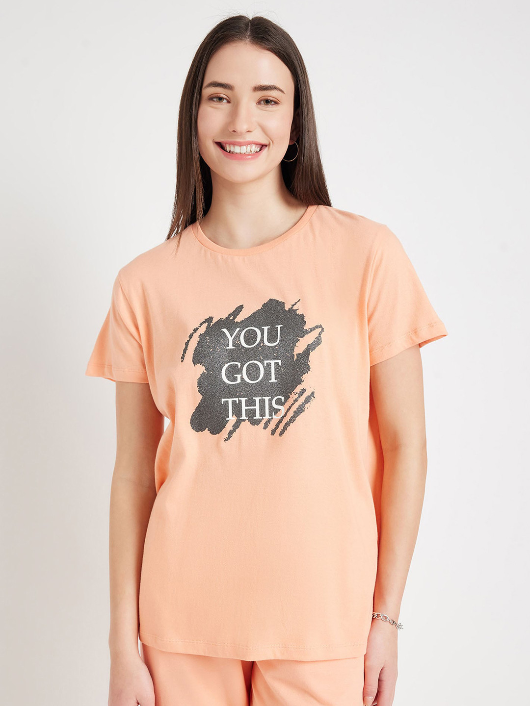 

EDRIO Typography Printed Cotton T-shirt, Pink