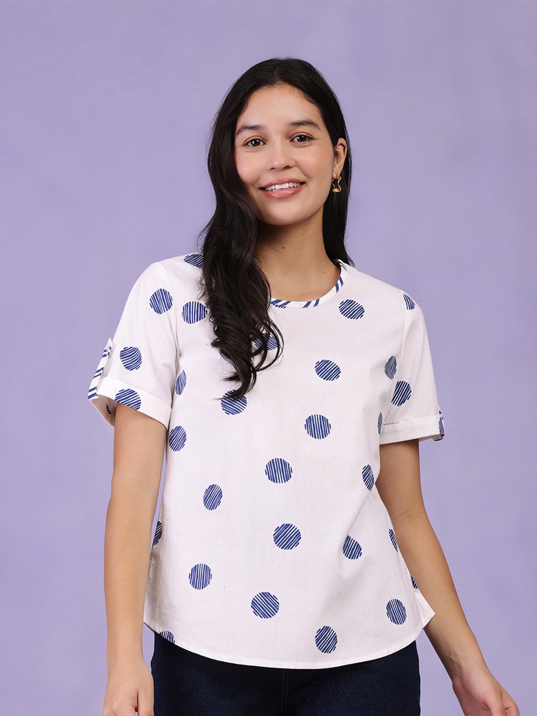

Pink Fort Polka Dot Printed Pure Cotton Top, Black