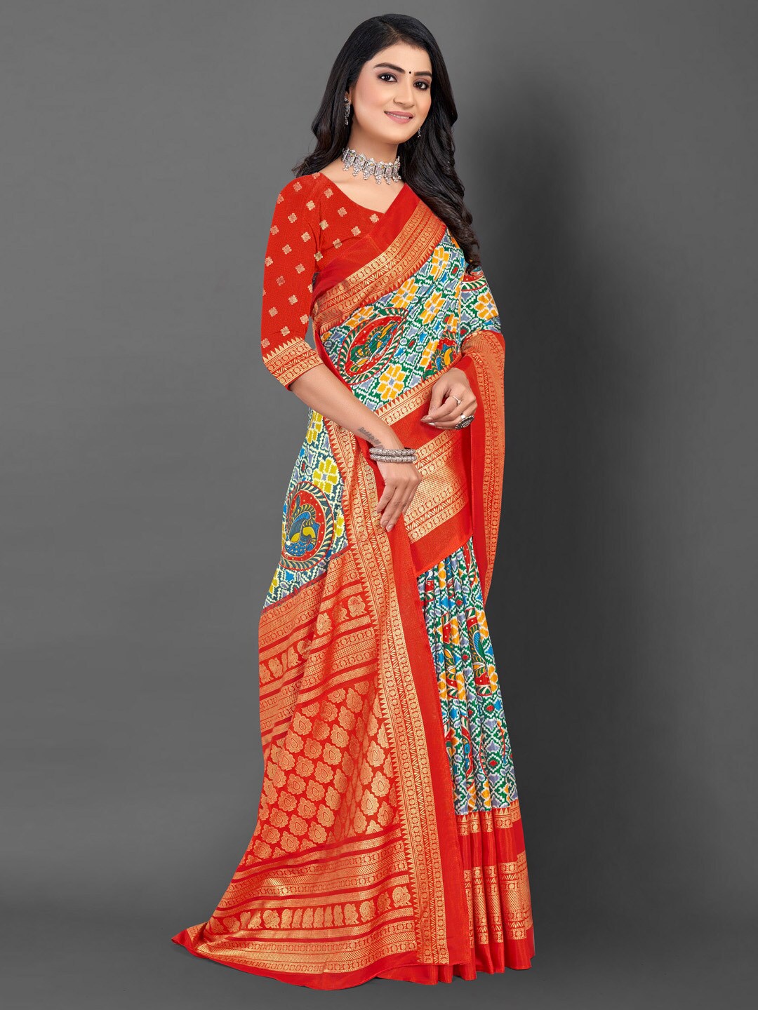 

Mitera Ethnic Motifs Zari Sungudi Saree, Blue