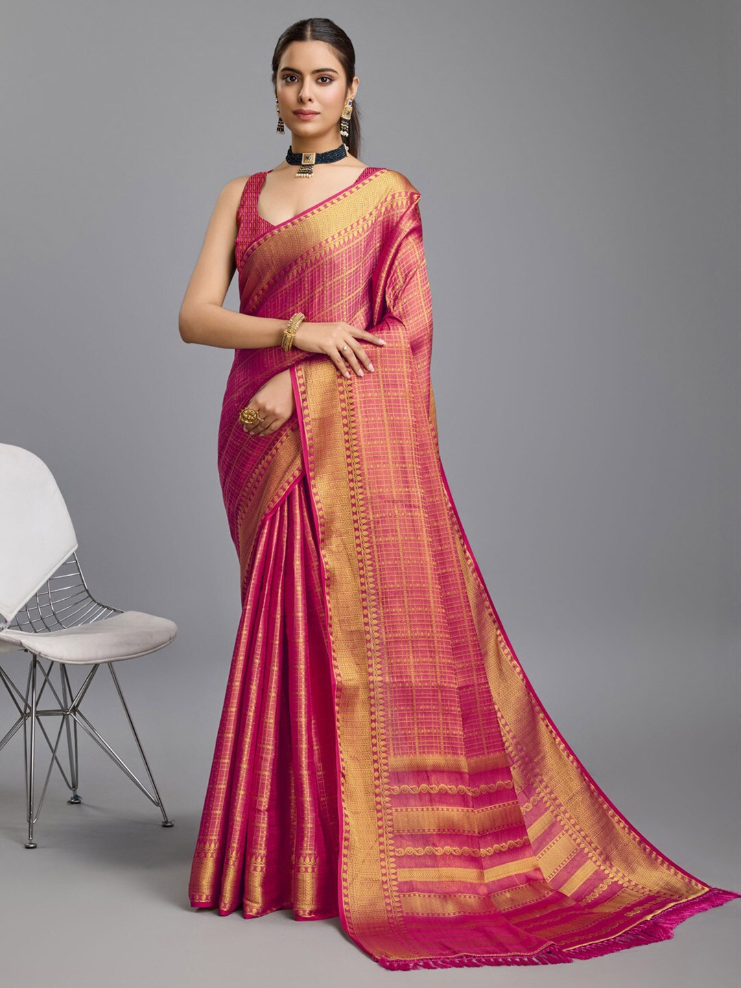 

Mitera Ethnic Motifs Zari Banarasi Saree, Pink