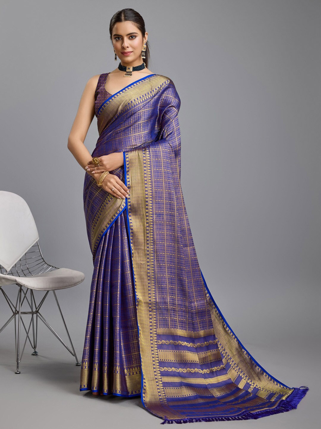 

Mitera Ethnic Motifs Woven Design Zari Banarasi Saree, Blue