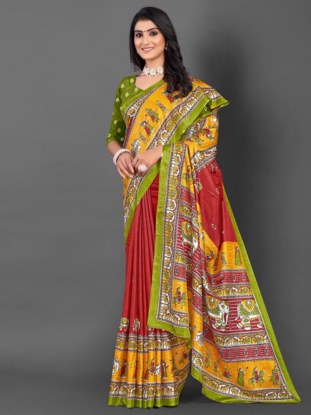 

Mitera Ethnic Motifs Printed Saree, Maroon