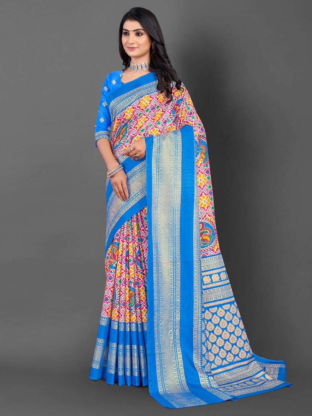 

Mitera Ethnic Motifs Zari Sungudi Saree, Pink