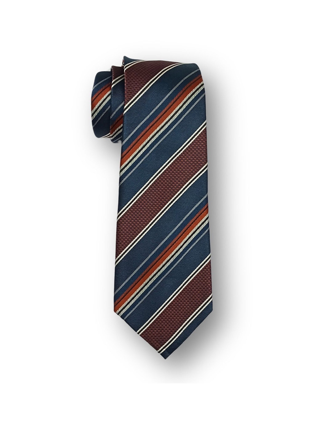 

The Tie Hub Men Striped Pure Silk Broad Tie, Blue