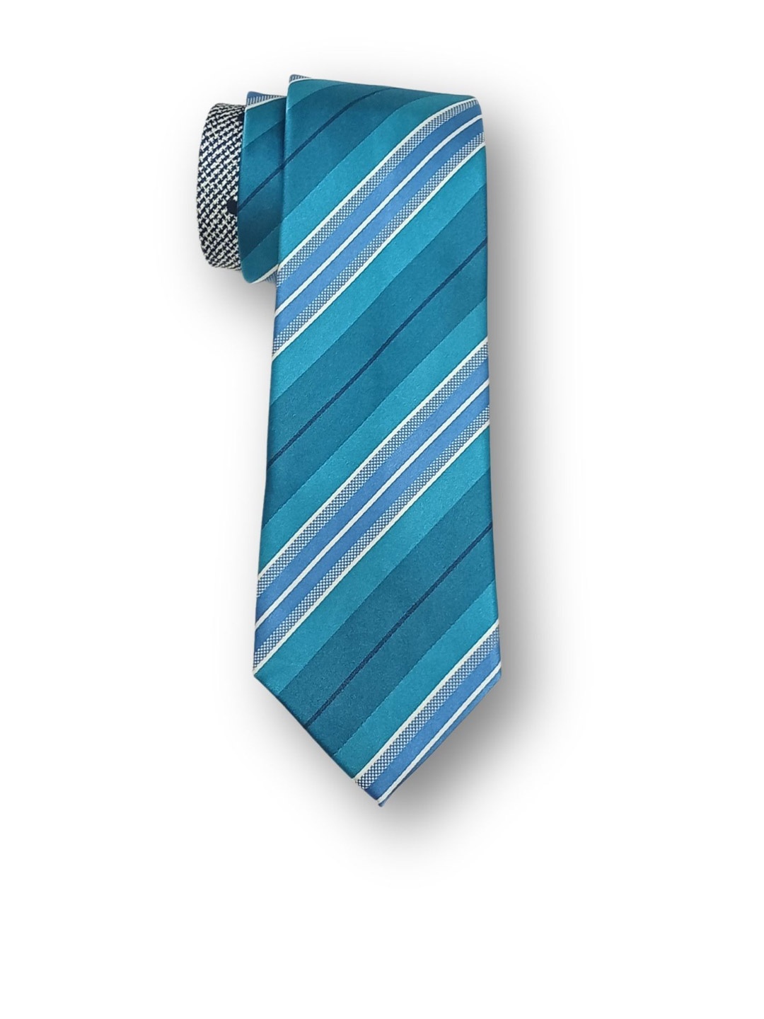 

The Tie Hub Men Striped Pure Silk Skinny Tie, Teal