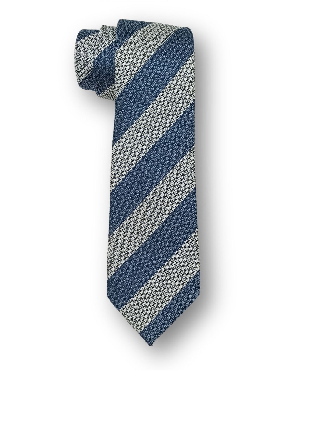 

The Tie Hub Men Striped Silk Cotton Broad Tie, Blue