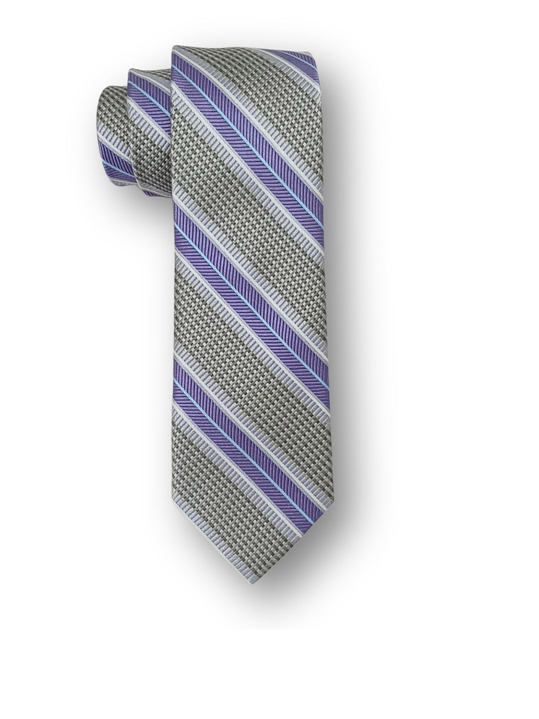 

The Tie Hub Men Striped Pure Silk Skinny Tie, Grey