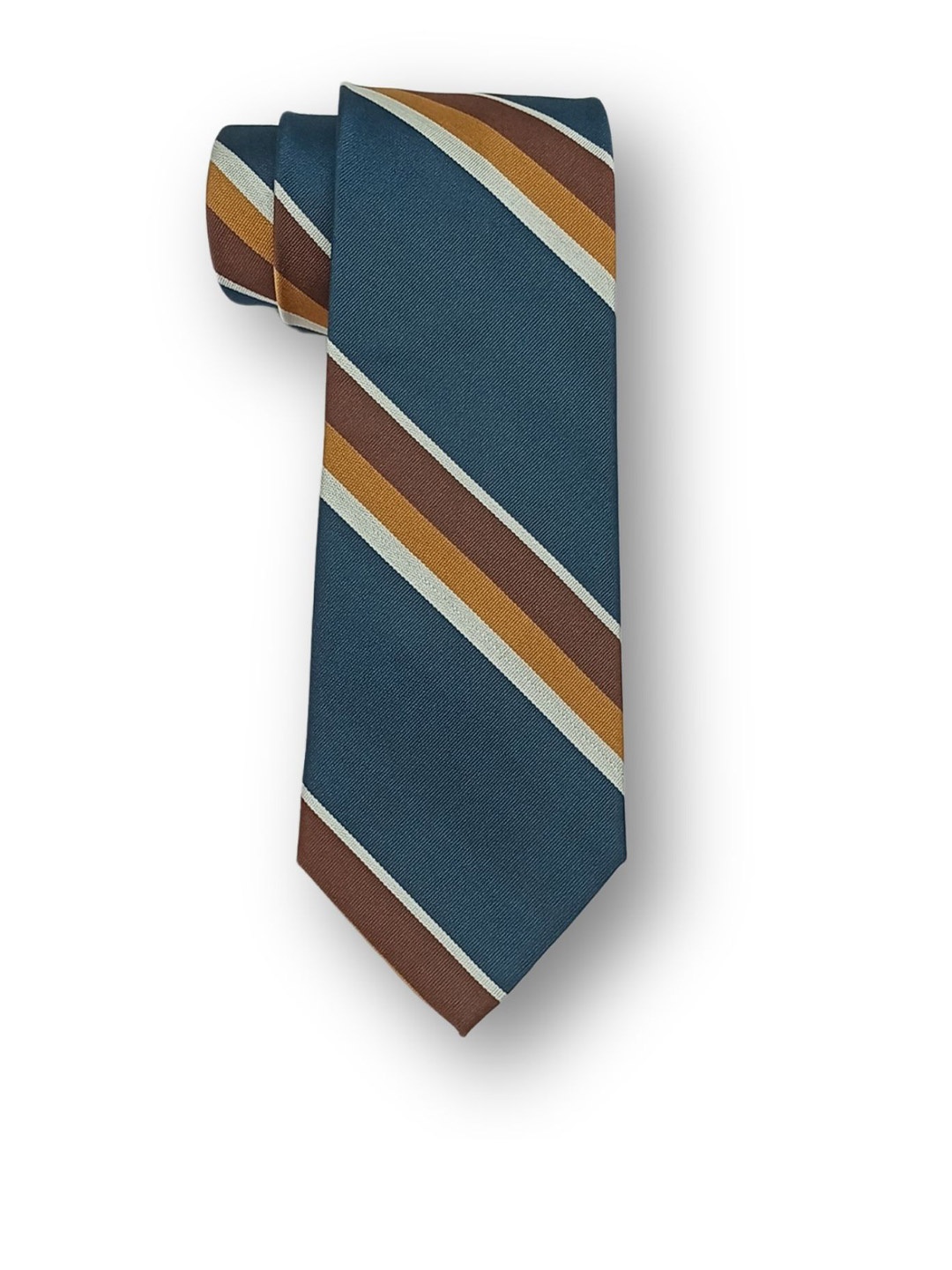 

The Tie Hub Men Striped Pure Silk Broad Tie, Navy blue