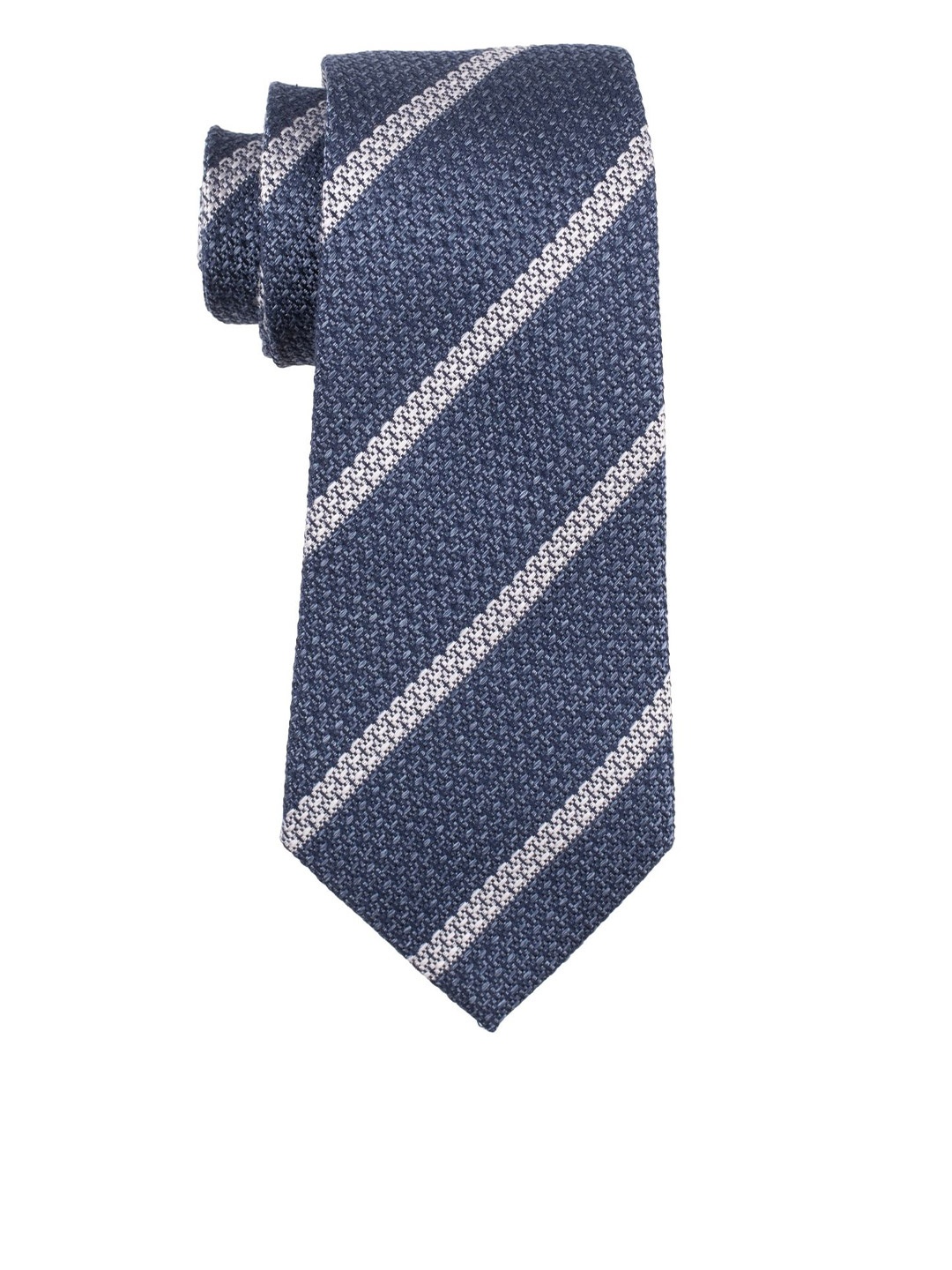 

The Tie Hub Men Striped Silk Cotton Broad Tie, Blue