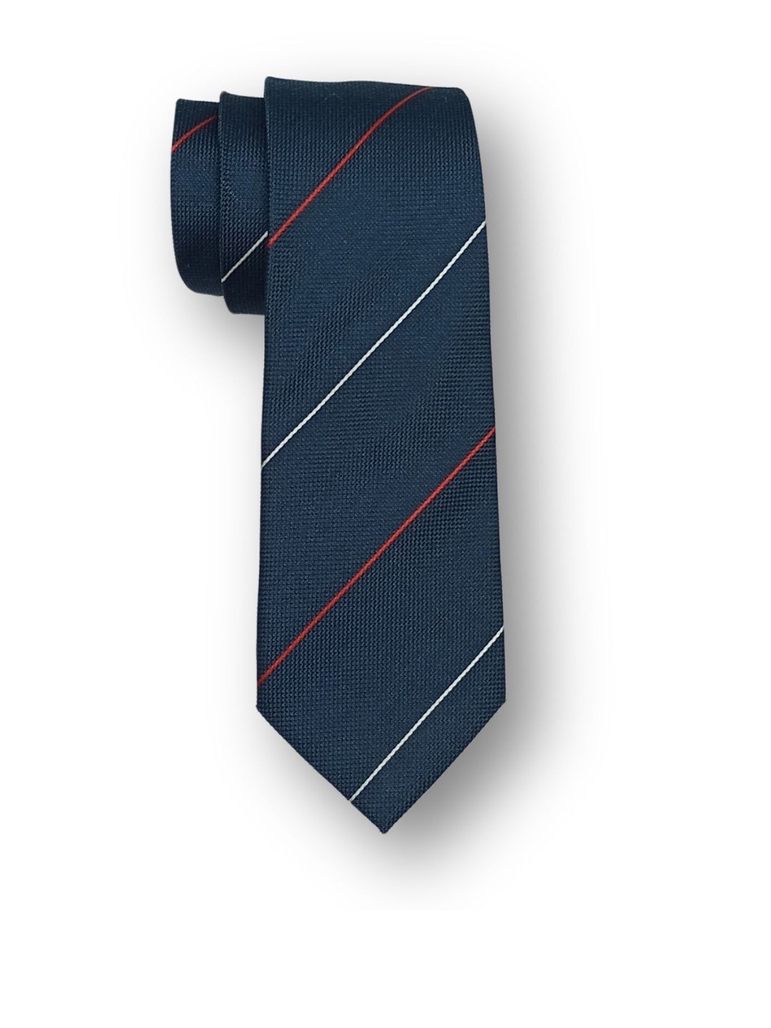 

The Tie Hub Men Striped Pure Silk Broad Tie, Navy blue