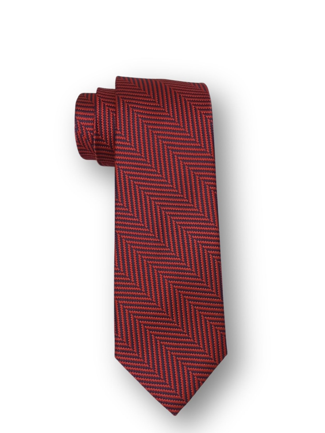 

The Tie Hub Men Striped Pure Silk Broad Tie, Red