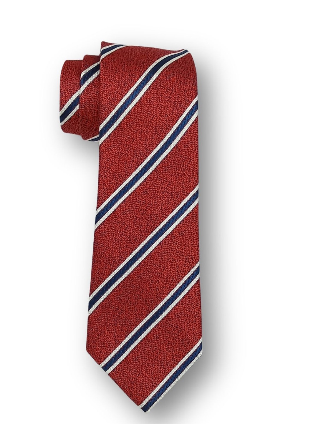 

The Tie Hub Men Striped Silk Cotton Broad Tie, Red