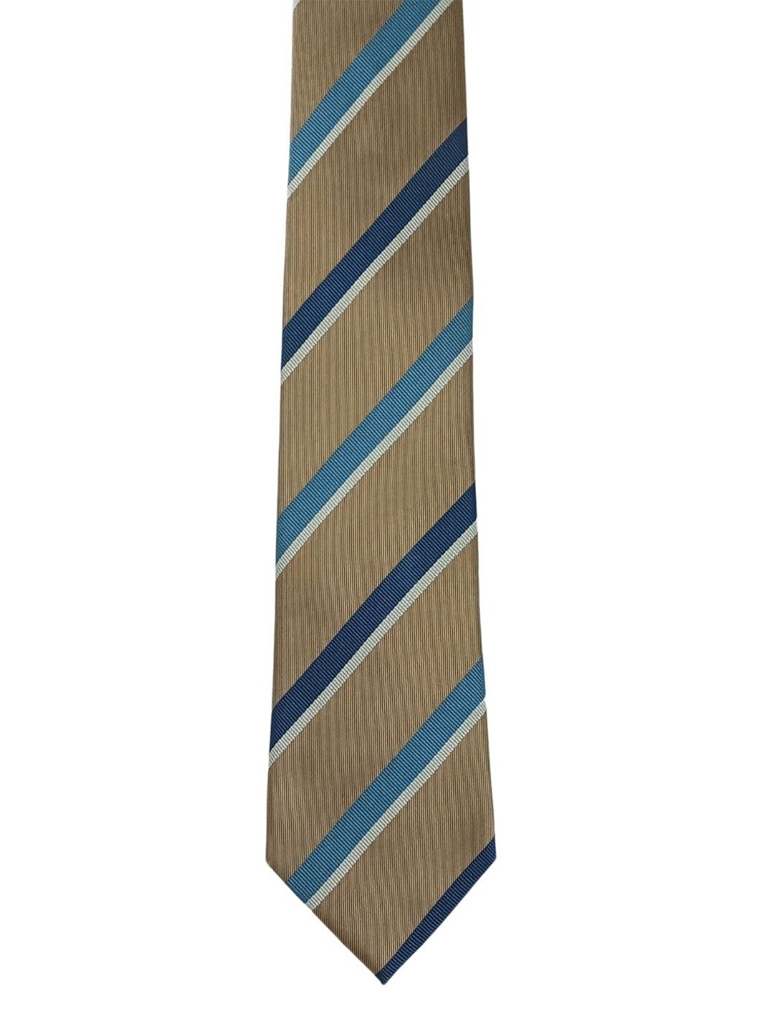 

The Tie Hub Men Striped Pure Silk Broad Tie, Cream