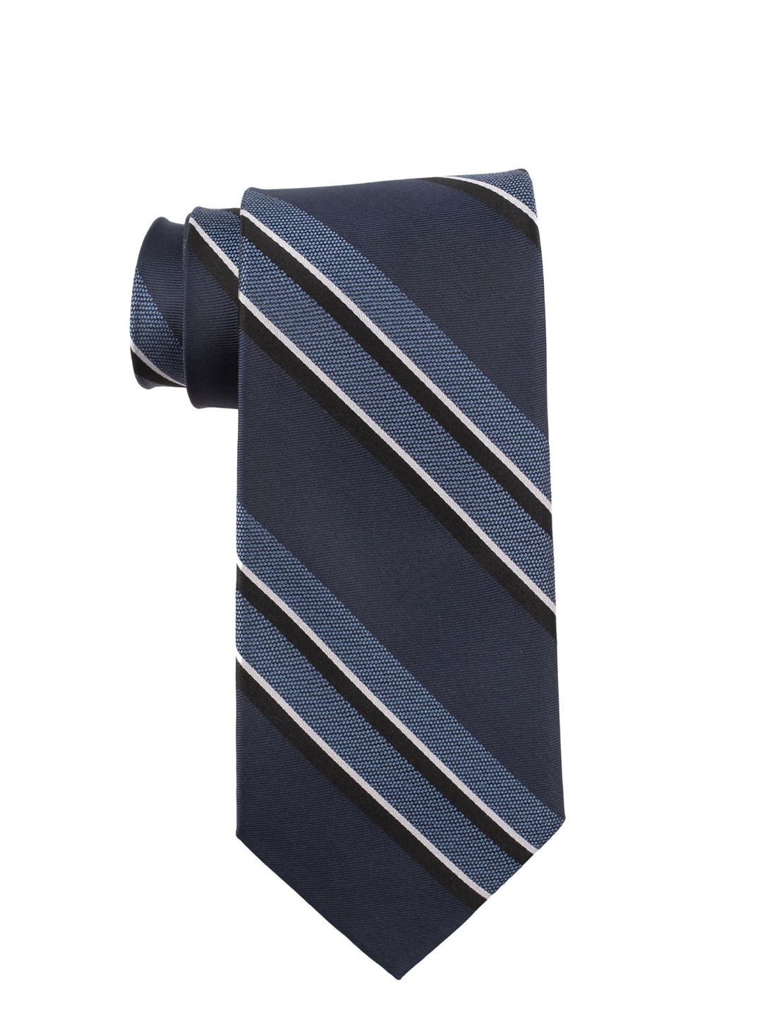 

The Tie Hub Men Striped Silk Broad Tie, Navy blue