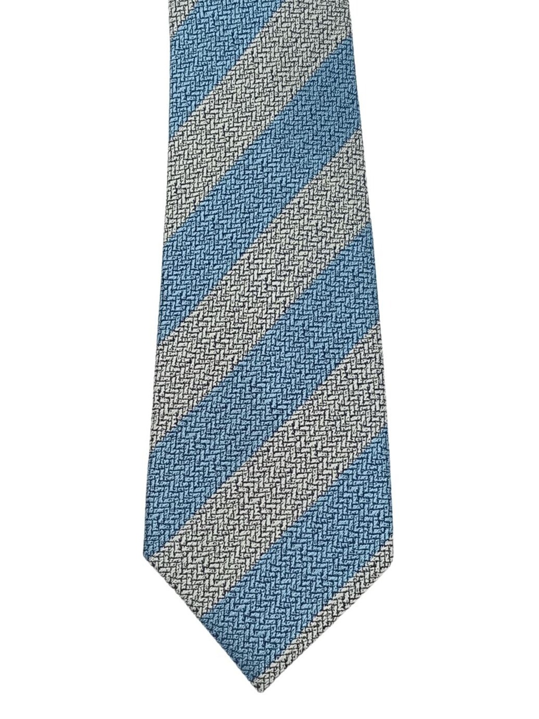 

The Tie Hub Men Striped Silk Cotton Broad Tie, Blue