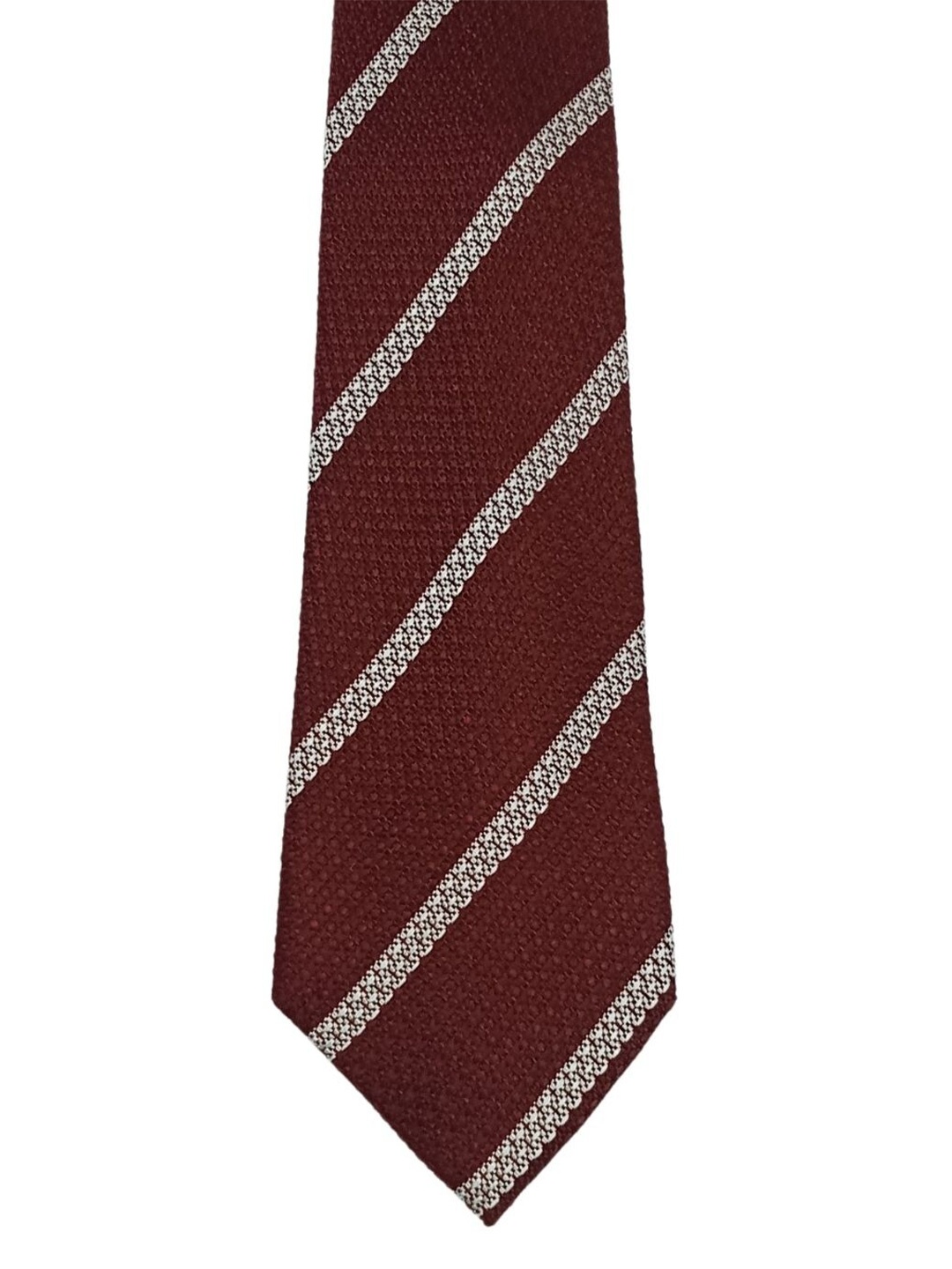 

The Tie Hub Men Striped Silk Cotton Broad Tie, Burgundy