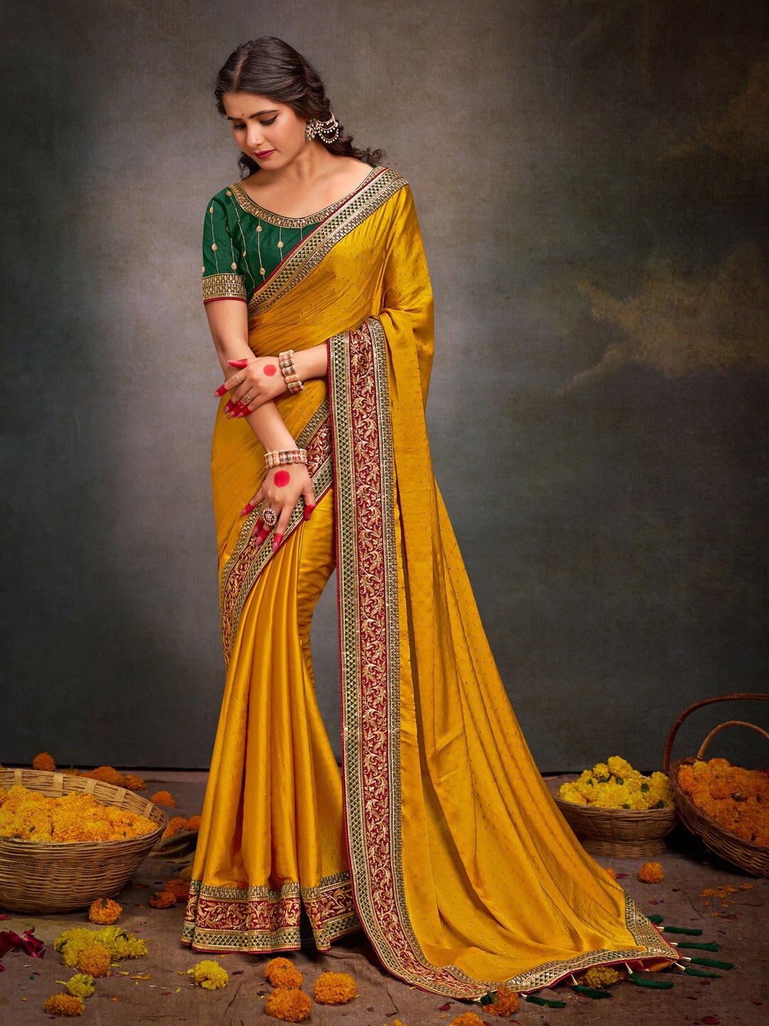 

Anouk Ethnic Motifs Heavy Work Saree, Yellow