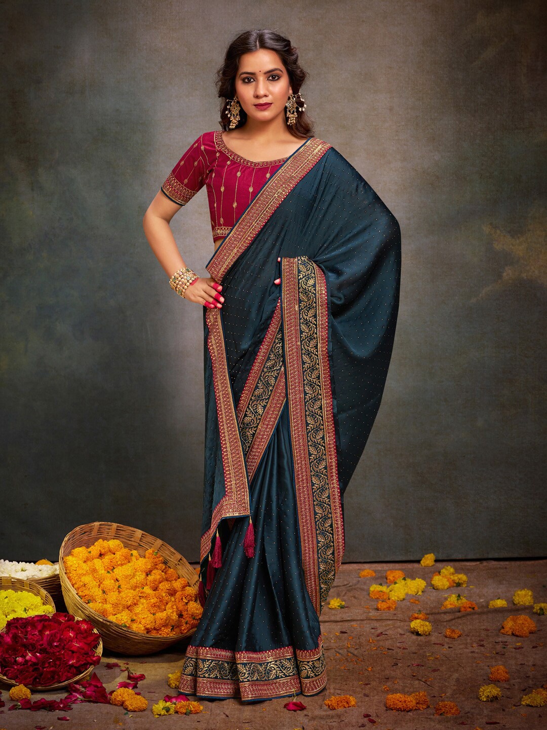 

Anouk Embroidered Party Saree, Teal