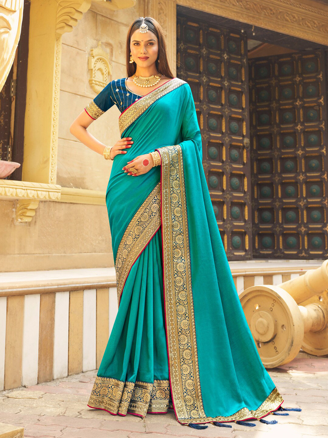 

Anouk Zari Woven Design Party Wear Saree, Blue